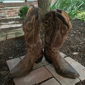 Authentic Brown Leather Cowboy Boots
